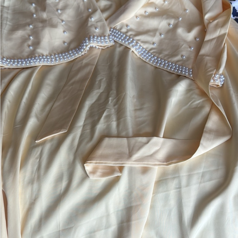 Chic Cream Maxi Dress with Pearl Details